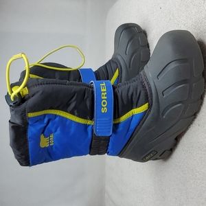 Sorel flurry kids boys black royal blue winter snow boots insulated 2